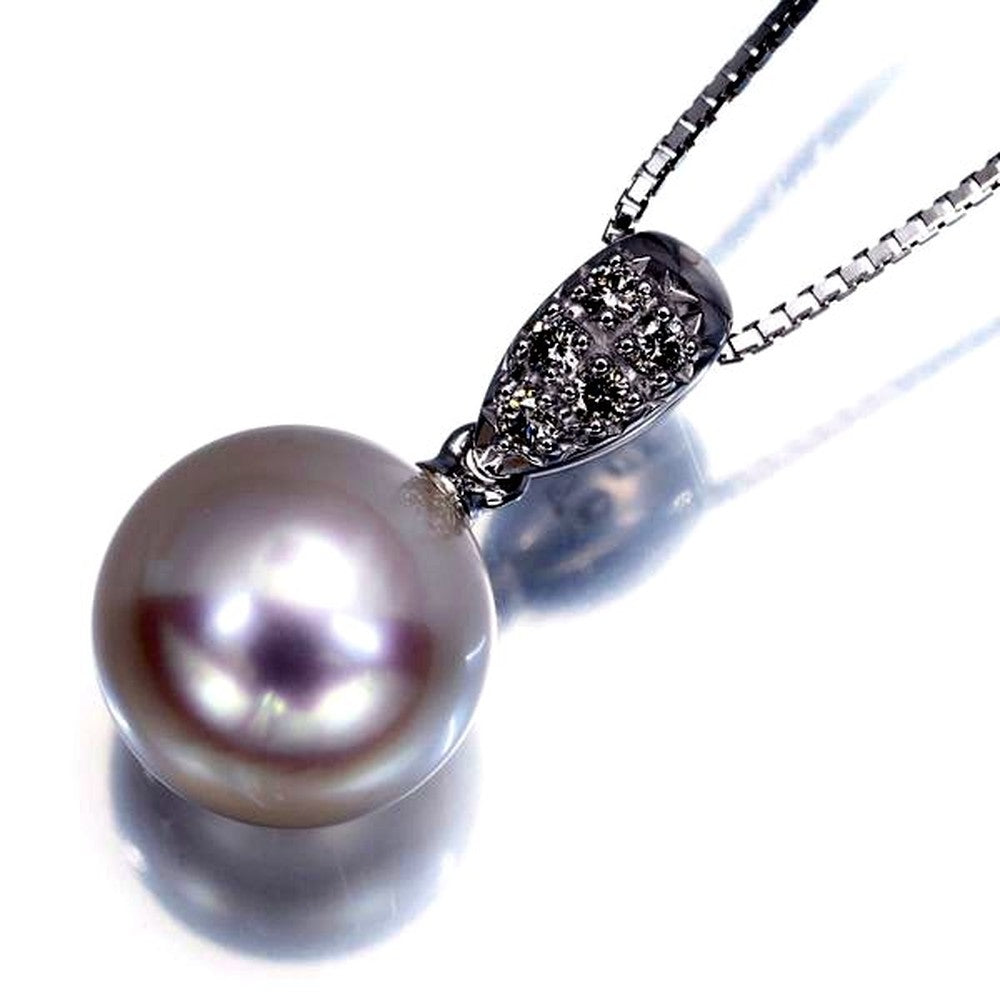 TASAKI necklace with 9.5mm pearl and 0.06ct diamond pendant in 18K white gold on 45cm adjustable chain
