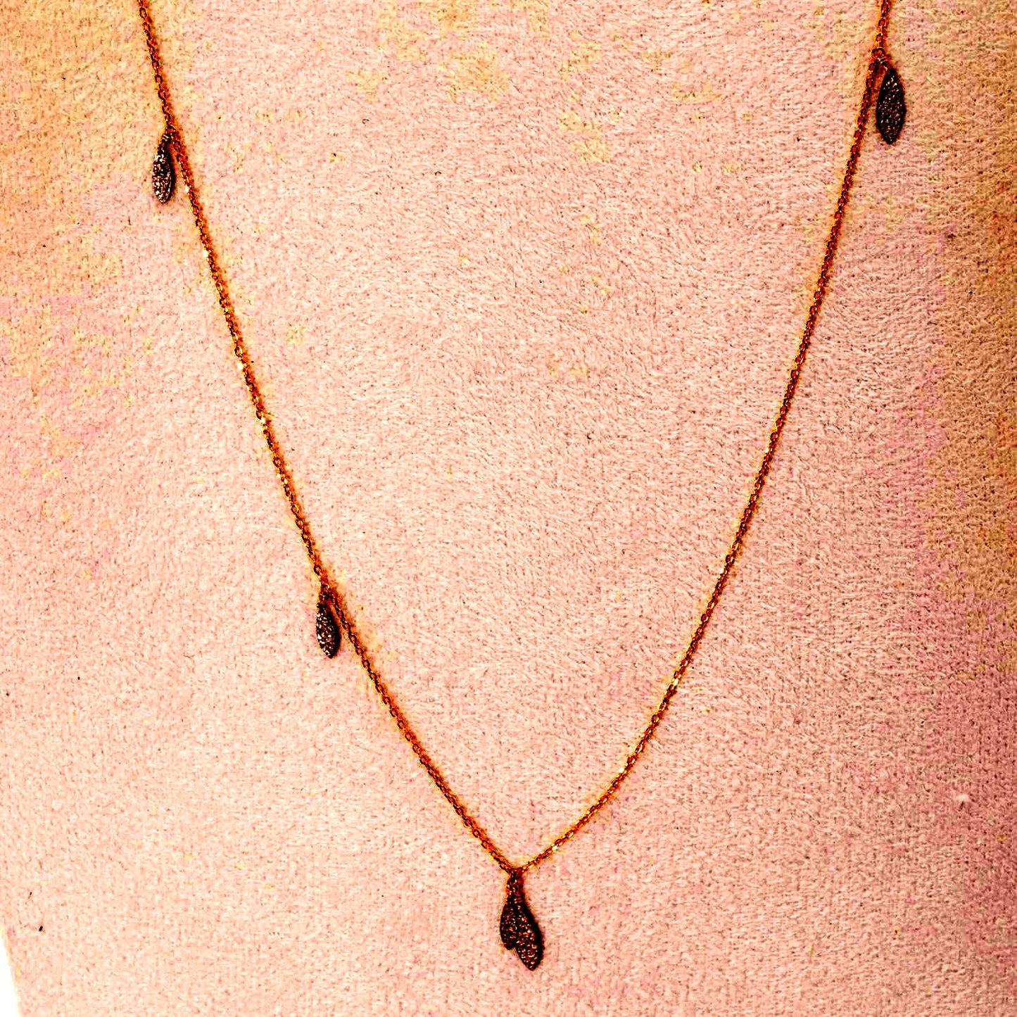 Agate Leaf Combined Long Necklace crafted from K10 gold and silver shown on white background