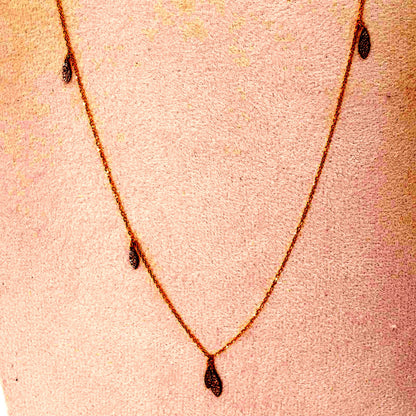 Agate Leaf Combined Long Necklace crafted from K10 gold and silver shown on white background