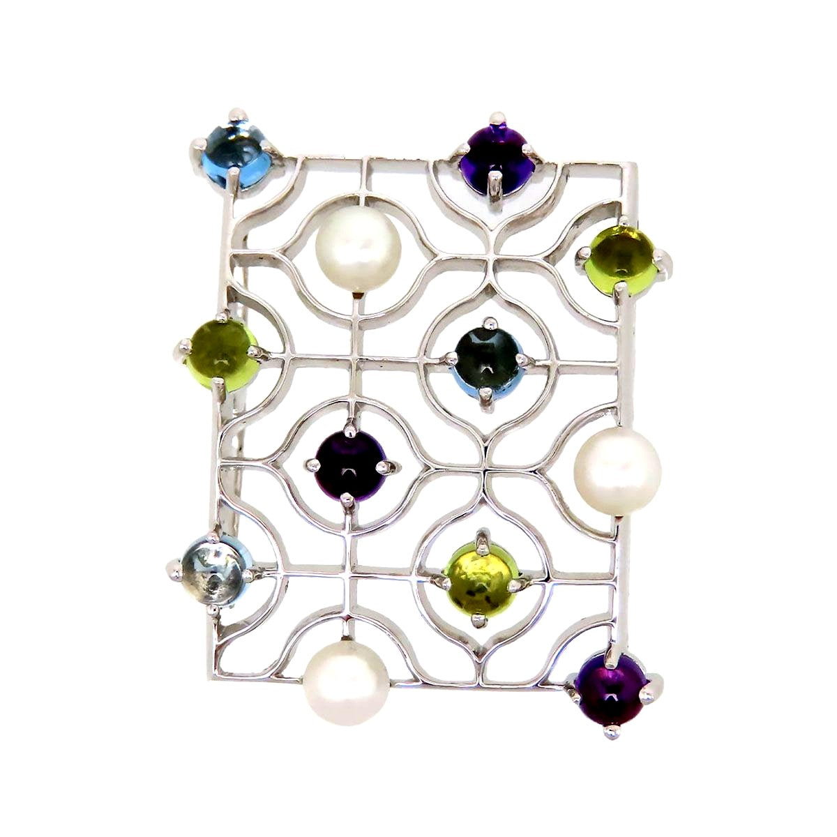 Mikimoto Pearl multicolor stone pendant top featuring 9 stones and 3 baby pearls in K18 metal