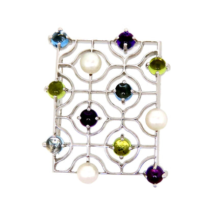 Mikimoto Pearl multicolor stone pendant top featuring 9 stones and 3 baby pearls in K18 metal
