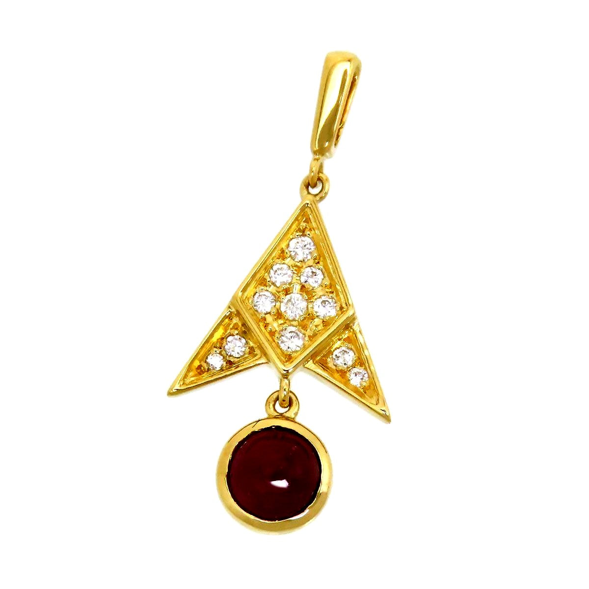 Mikimoto Diamond Ruby pendant top in K18 yellow gold with one diamond and a ruby stone on a white background