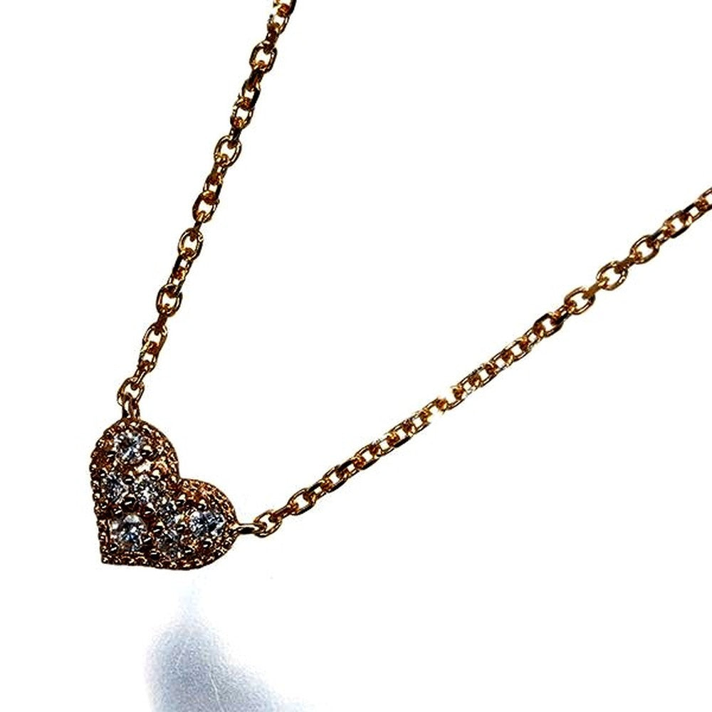 Agete necklace featuring a 0.04ct pave diamond heart pendant in 18k pink gold on a 36-40cm chain