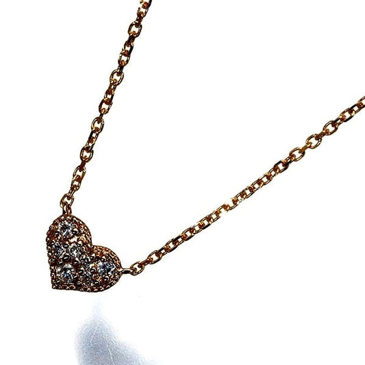 Agete necklace featuring a 0.04ct pave diamond heart pendant in 18k pink gold on a 36-40cm chain