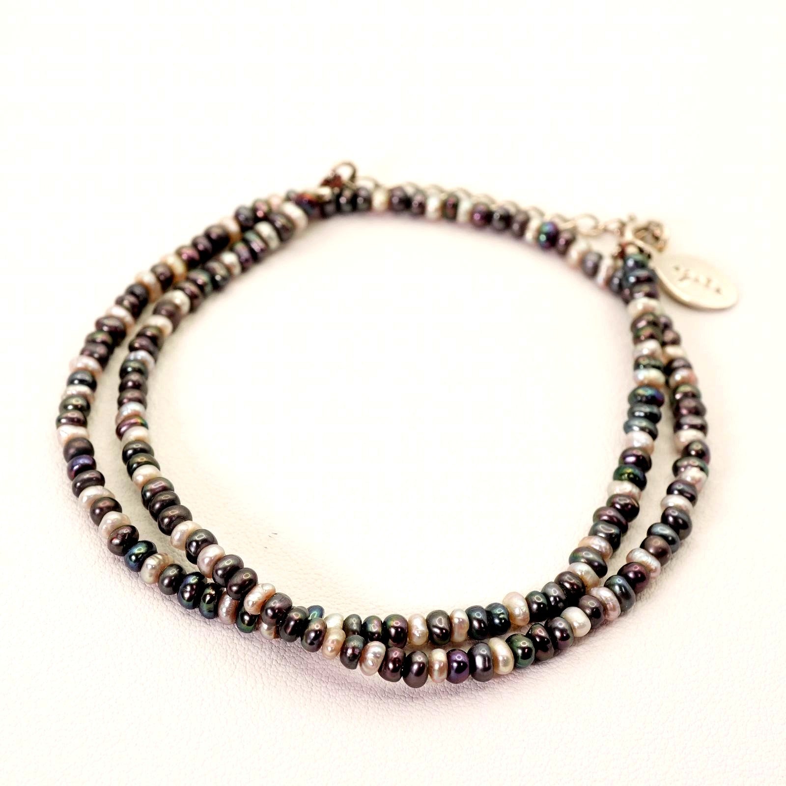 Ageto freshwater pearl necklace with black and white pearls on silver chain model 24-4881S