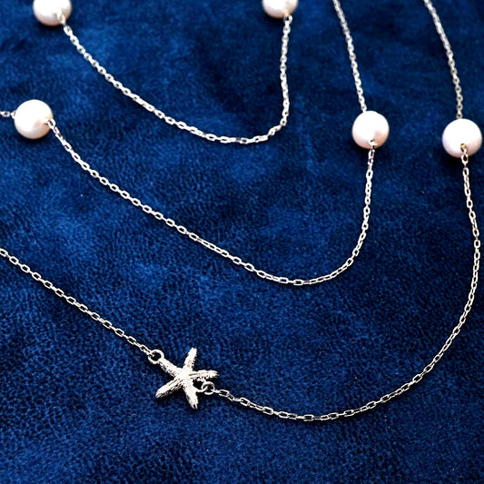 Rare Agete K10 white gold long pearl necklace with a 0.01ct diamond, approximately 100cm in length