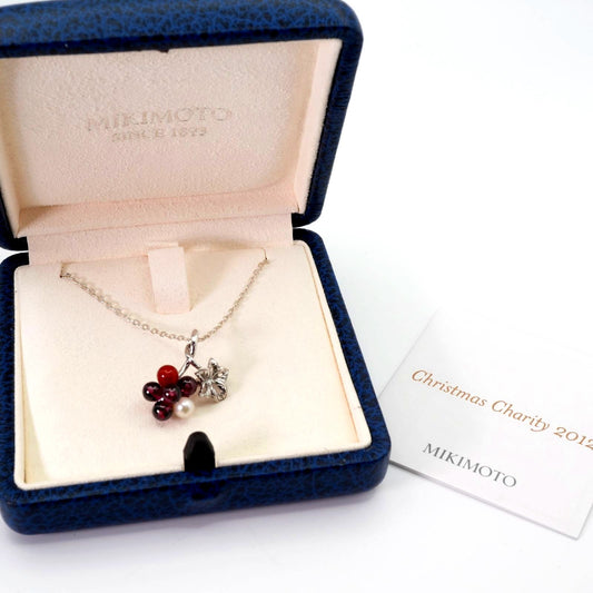 Mikimoto limited edition pearl and carnelian necklace brooch with K18 gold and Silver 925 clasp