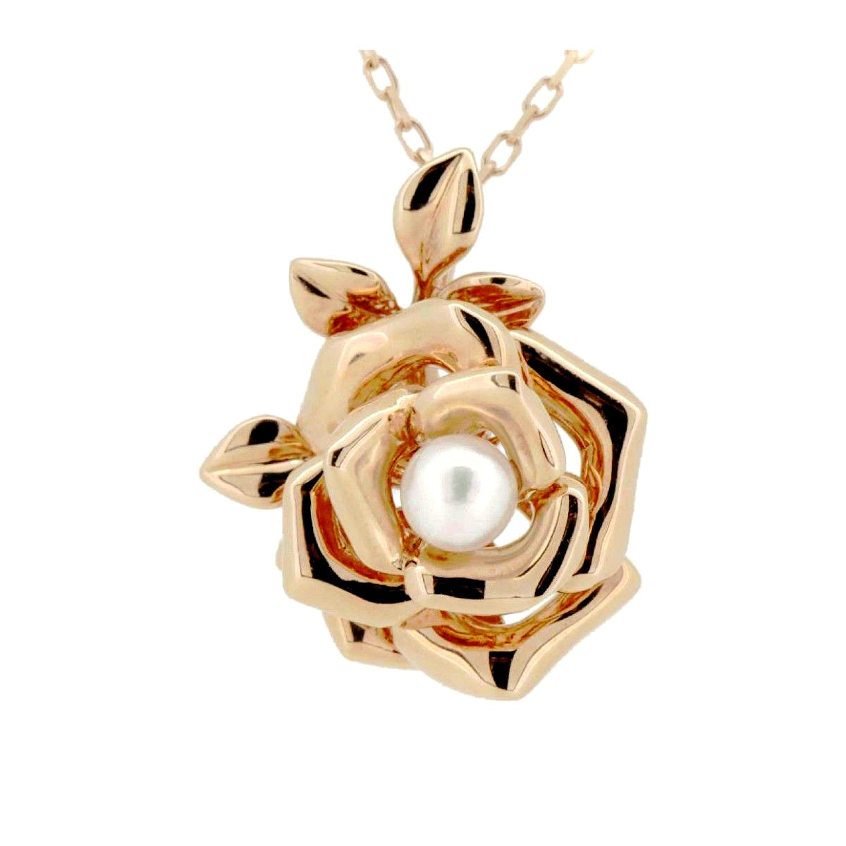 Mikimoto Flower Motif Pearl Necklace in pink gold with 4.5mm pearl and removable floral pendant on adjustable chain