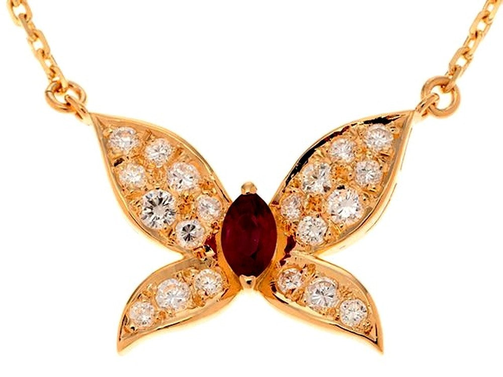 TASAKI K18 yellow gold necklace with diamond 0.38ct and ruby pendant, 40cm length for women