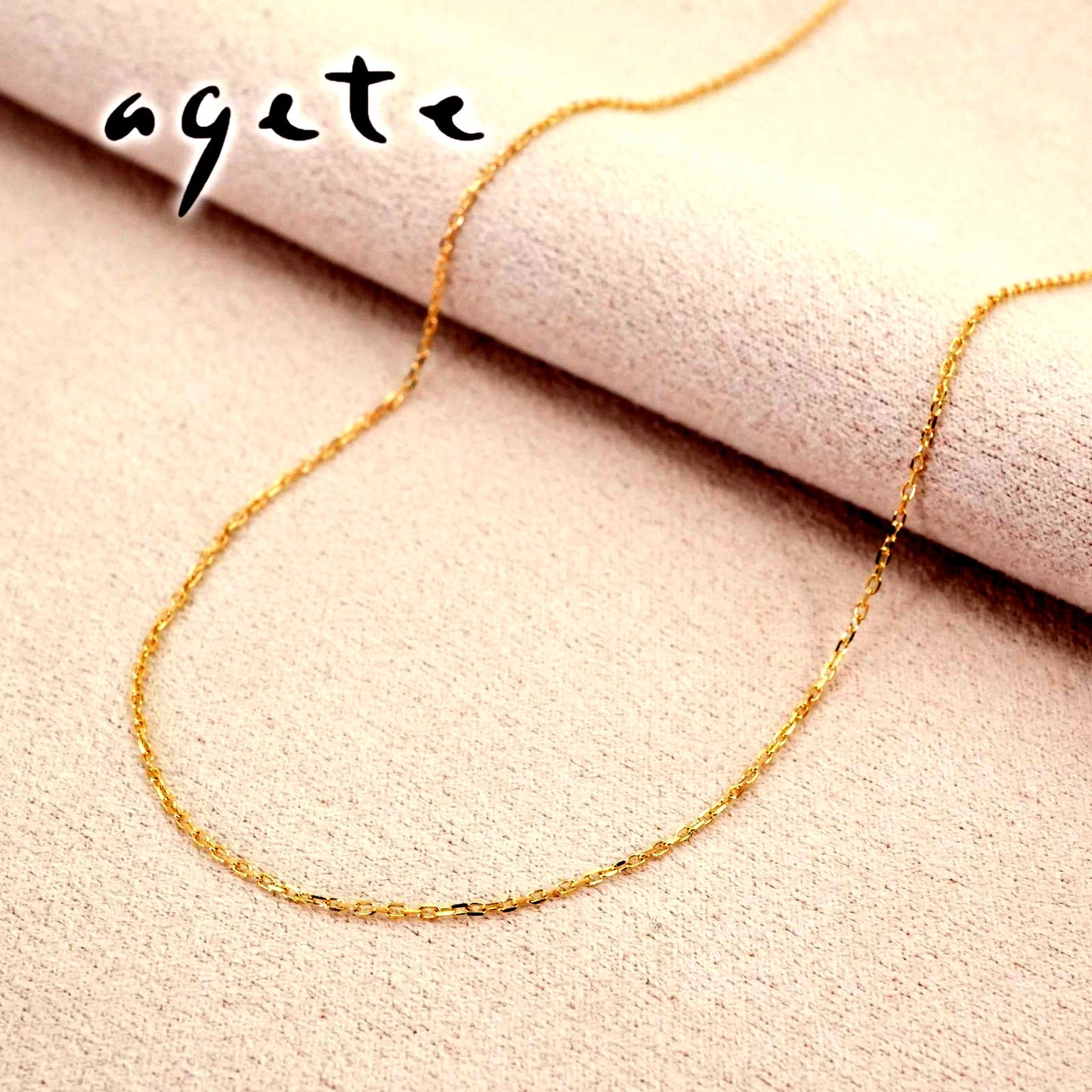 Agete K10 Necklace featuring a delicate Azuki chain in polished gold tone