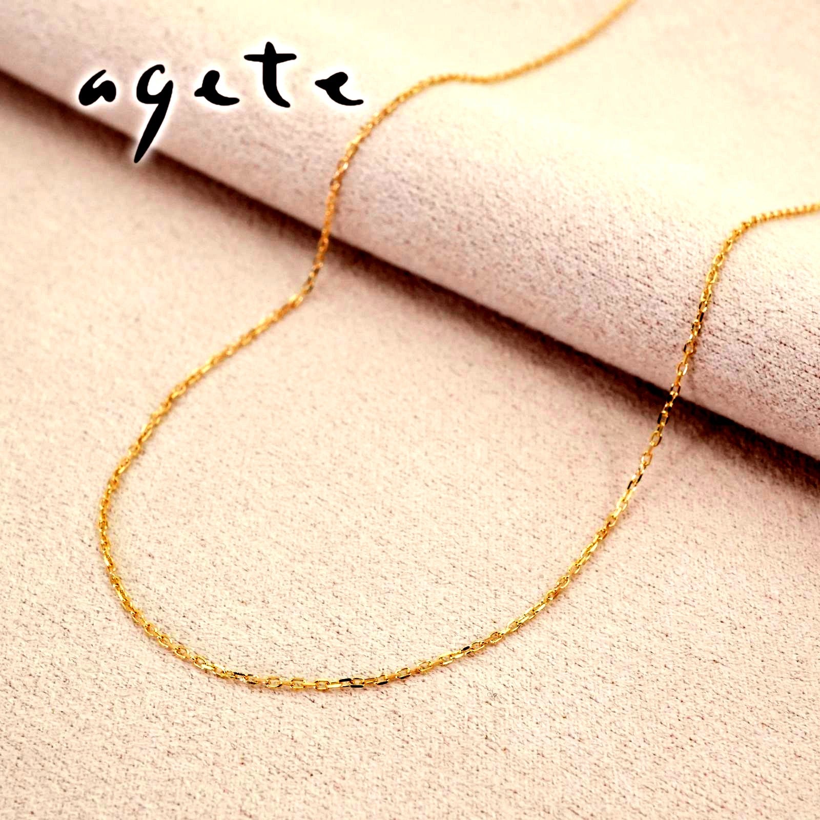 Agete K10 Necklace featuring a delicate Azuki chain in polished gold tone