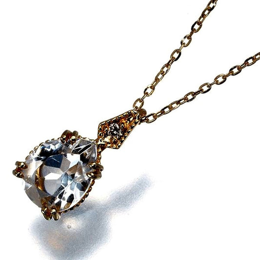 Agate necklace with quartz and 0.007ct diamond pendant set in 10K yellow gold on a 36/40cm chain