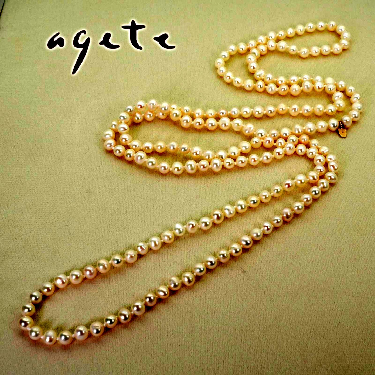 Agate K10 long necklace with baroque pearls measuring 120 cm in length