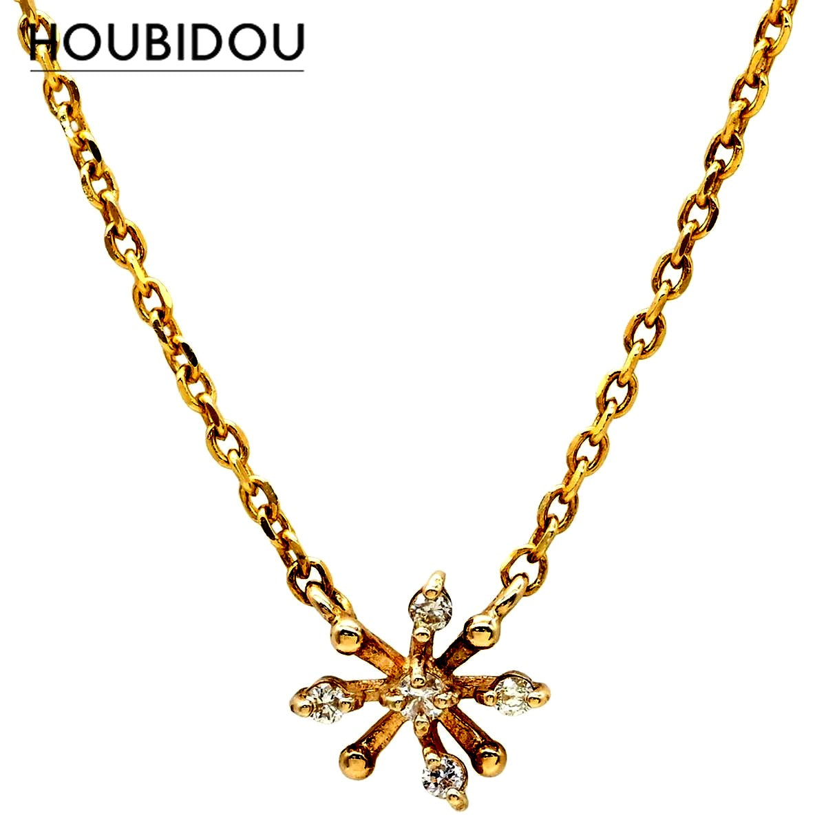 Agete Snowflake Necklace made of 10K yellow gold with a 0.03ct diamond, 40cm chain length