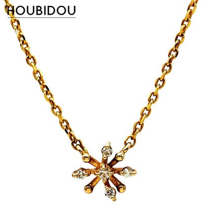 Agete Snowflake Necklace made of 10K yellow gold with a 0.03ct diamond, 40cm chain length