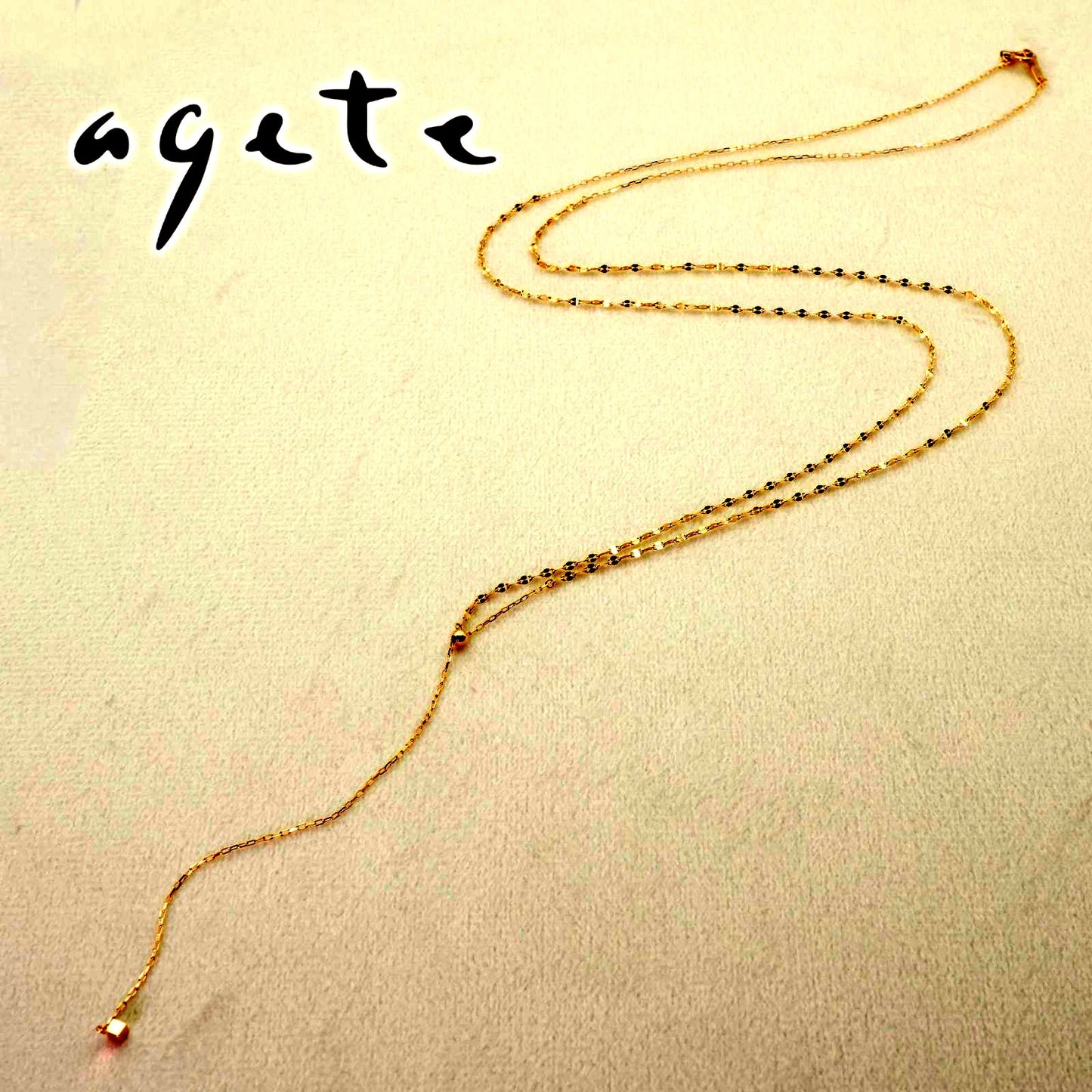 Agete Y-shape Slide Necklace Long K10 26-0087 in gold with a delicate y-shape pendant