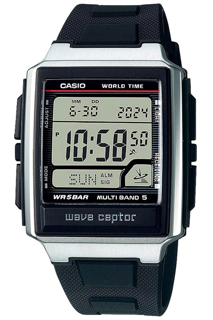 Casio WV-59R-1AJF men's Wave Ceptor watch with black dial and stainless steel strap