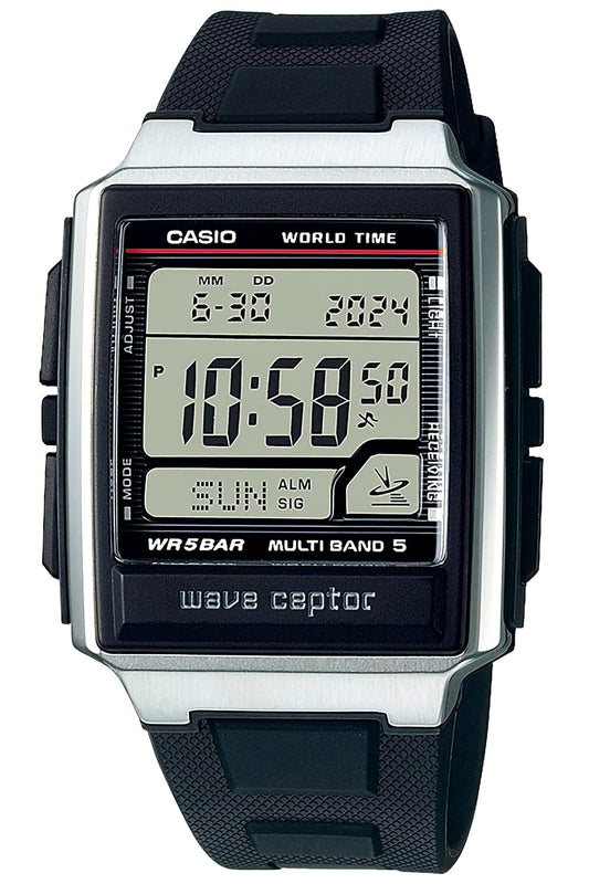 Casio WV-59R-1AJF men's Wave Ceptor watch with black dial and stainless steel strap