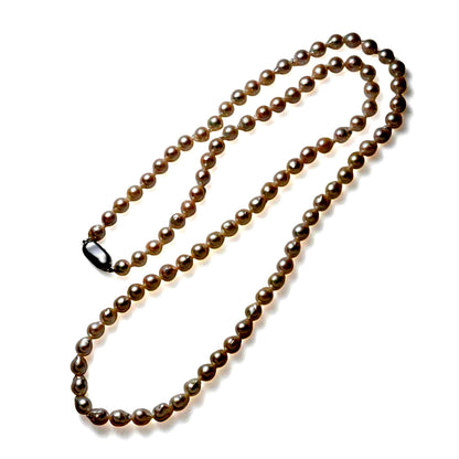 Akoya pearl 6.5-7mm baroque shape semi-long necklace 70cm with silver and polyethylene core double wrap
