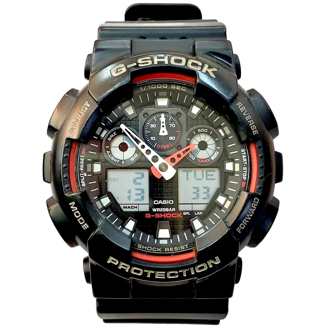 Casio G-Shock GA-100-1A4DR black and red combination analog-digital quartz watch with resin strap