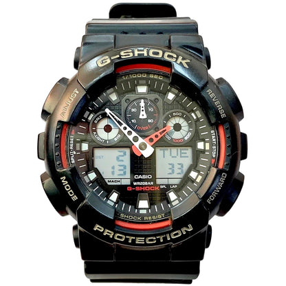 Casio G-Shock GA-100-1A4DR black and red combination analog-digital quartz watch with resin strap