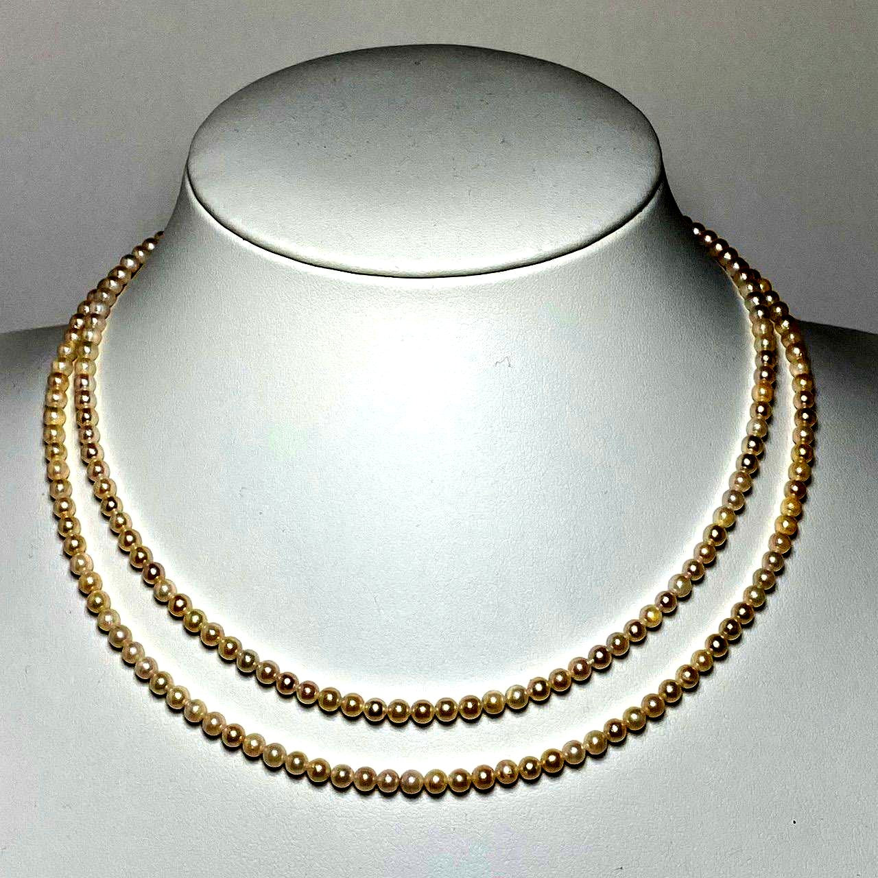 Akoya pearl double strand necklace with two rows of 3.5-4.0mm pearls, inner length 42cm, outer length 44cm