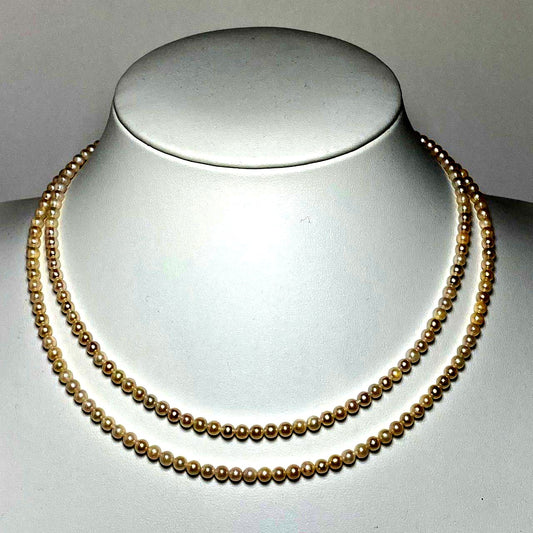 Akoya pearl double strand necklace with two rows of 3.5-4.0mm pearls, inner length 42cm, outer length 44cm