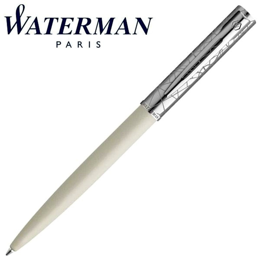 Waterman Allure Deluxe White CT 2174525 ballpoint pen with stainless steel lacquer finish and slide lock mechanism
