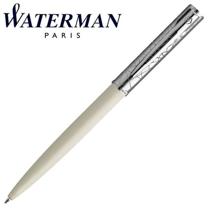 Waterman Allure Deluxe White CT 2174525 ballpoint pen with stainless steel lacquer finish and slide lock mechanism