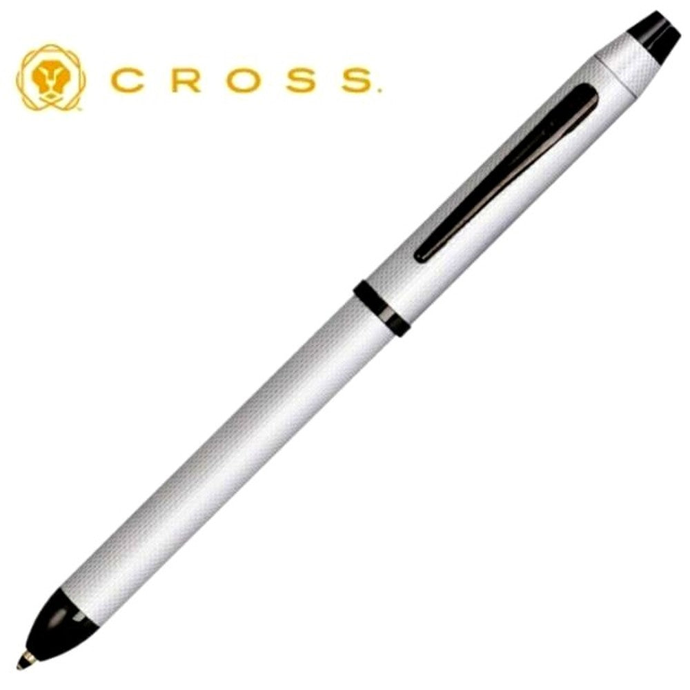 CROSS Tex Three NAT0090-21ST brush chrome ballpoint pen and 0.5mm mechanical pencil set in black and red