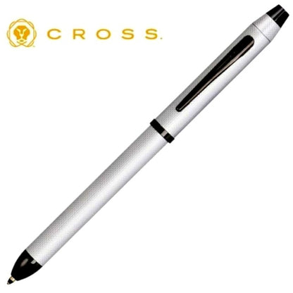 CROSS Tex Three NAT0090-21ST brush chrome ballpoint pen and 0.5mm mechanical pencil set in black and red