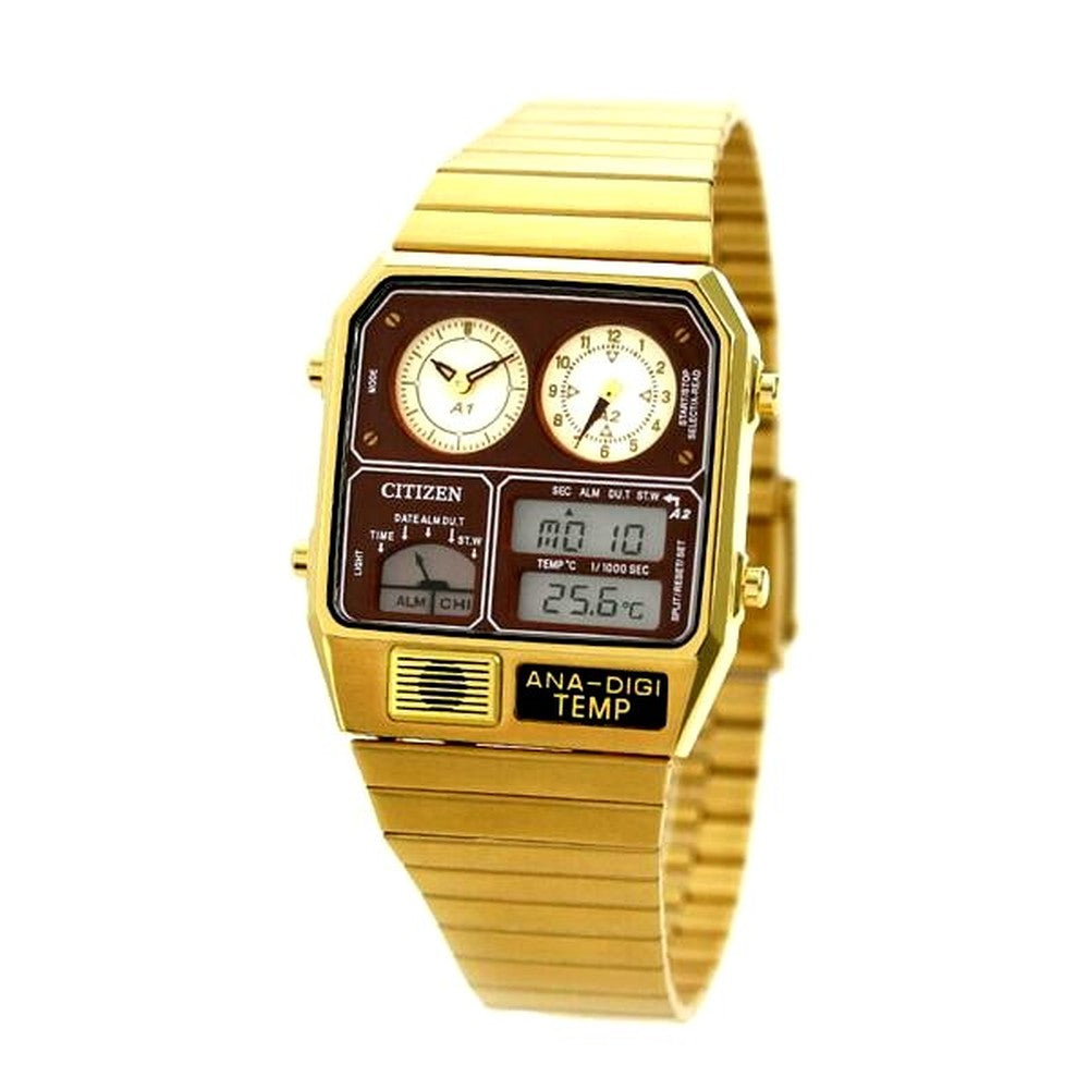 Citizen ANA-DIGI TEMP gold stainless steel watch with LCD ivory dial and slide type band