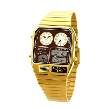 Citizen ANA-DIGI TEMP gold stainless steel watch with LCD ivory dial and slide type band