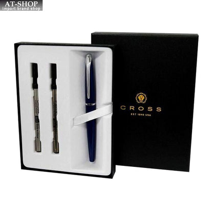 Cross ATX Select Tip Rollerball Pen in translucent blue lacquer with chrome and brass finish in gift box