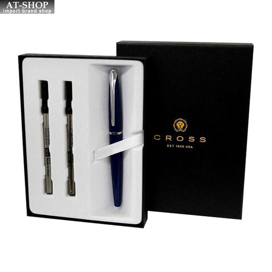 Cross ATX Select Tip Rollerball Pen in translucent blue lacquer with chrome and brass finish in gift box