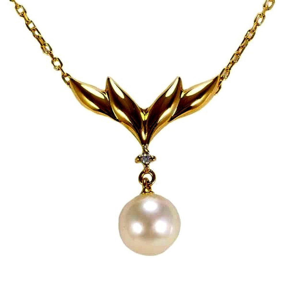 Mikimoto K18 gold necklace with pearl and diamond pendant for ladies weighing 3.6 grams, made in Japan