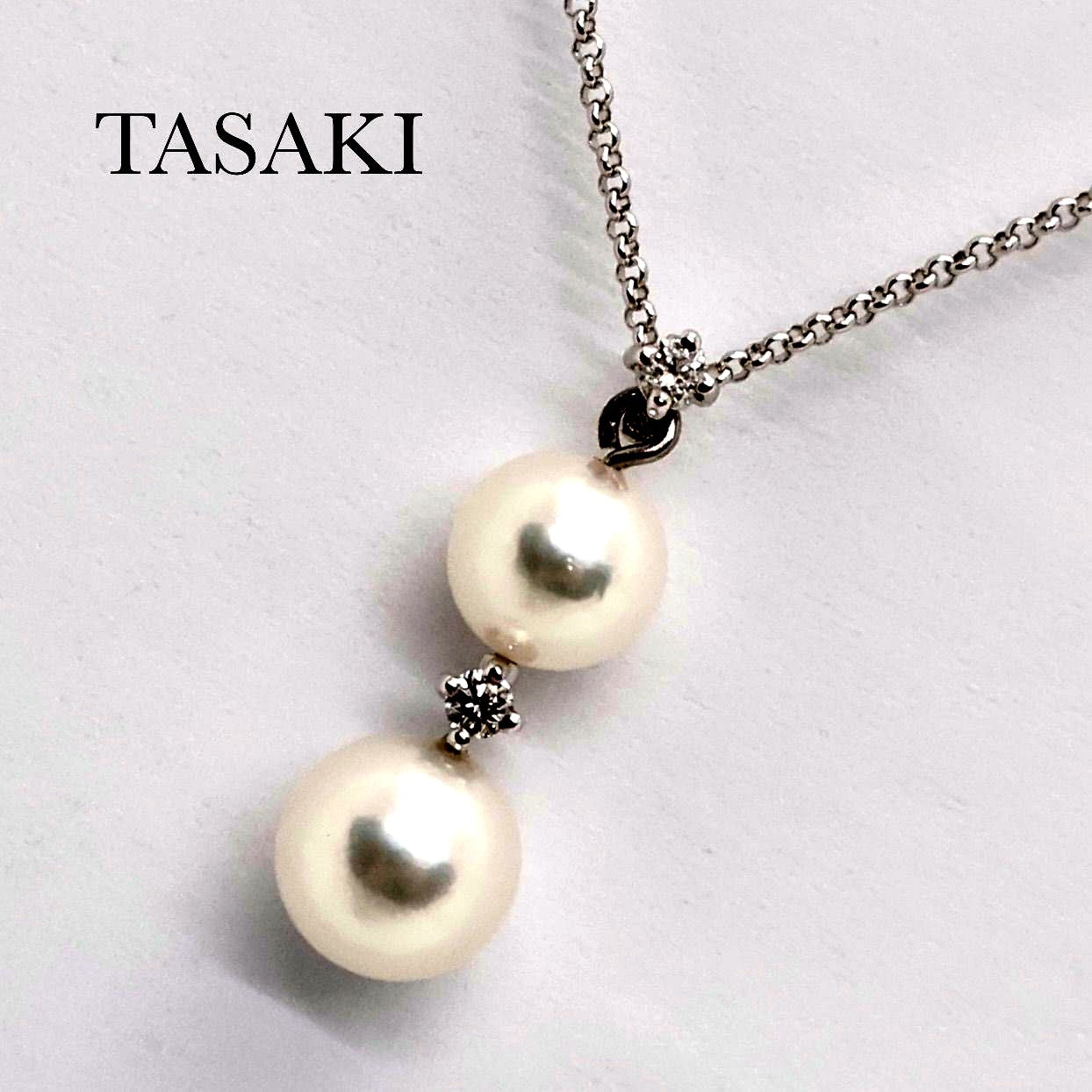 Tasaki pearl diamond necklace featuring 6.2-7.0mm pearls, 0.05ct diamonds, Pt850 platinum, 42cm chain