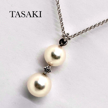 Tasaki pearl diamond necklace featuring 6.2-7.0mm pearls, 0.05ct diamonds, Pt850 platinum, 42cm chain