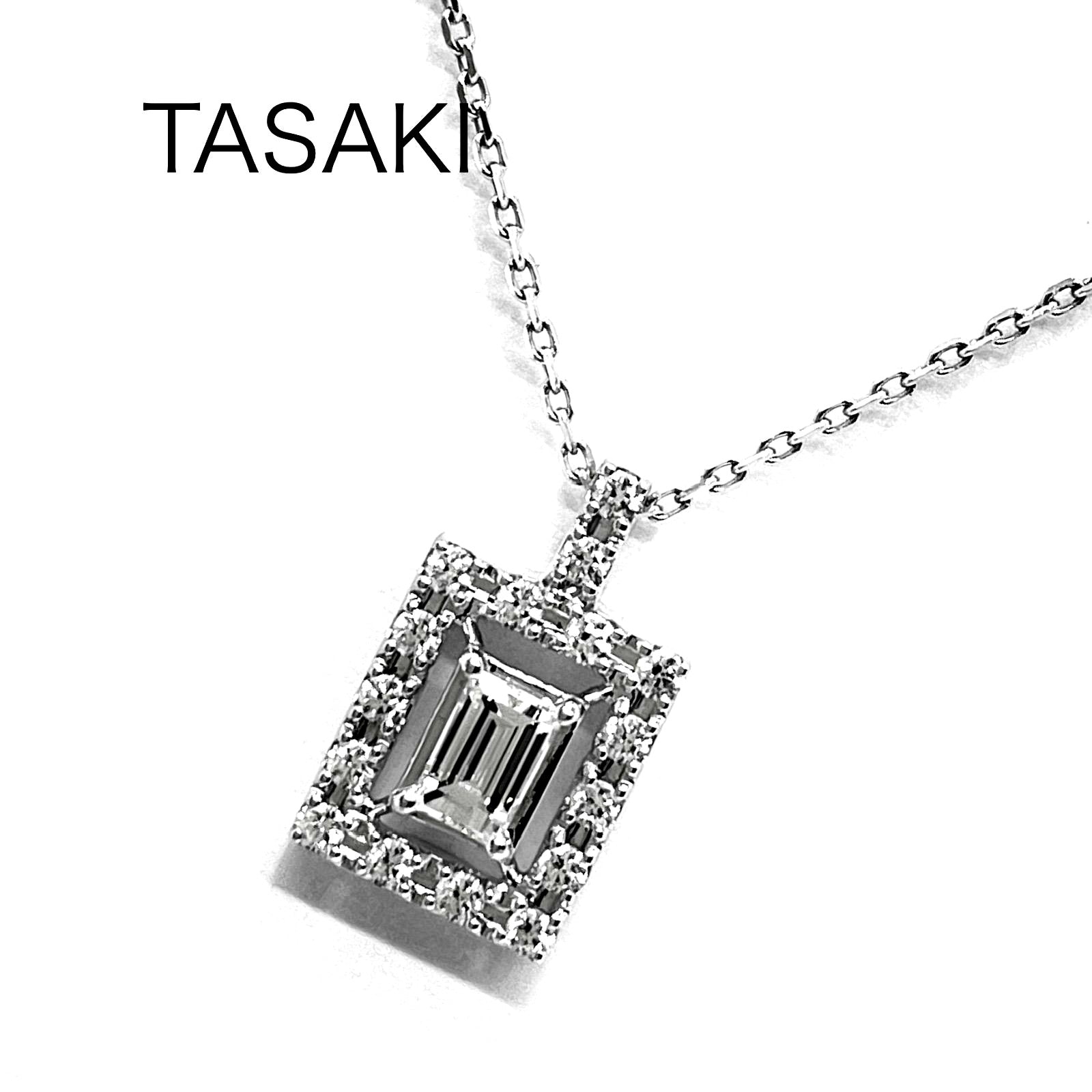 Tasaki diamond necklace 0.33ct set in K18 white gold with 44cm chain and 13.3x8.0mm pendant