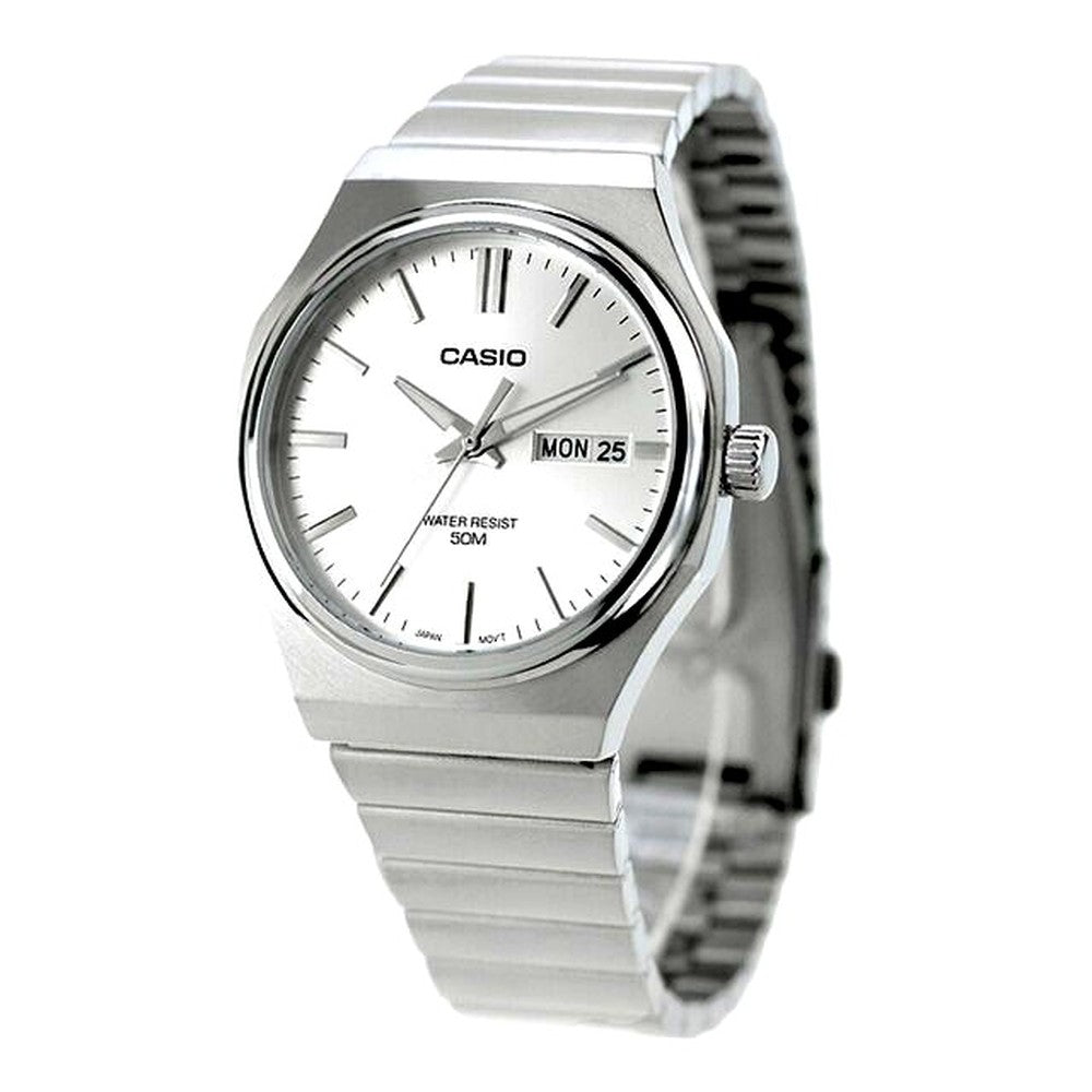 Casio MTP-E735D-7AVDF men's quartz wristwatch with silver stainless steel band and silver dial