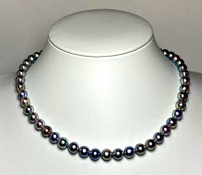 Akoya pearl necklace with natural gray pearls sized 7.5-8.0mm, 42 cm length