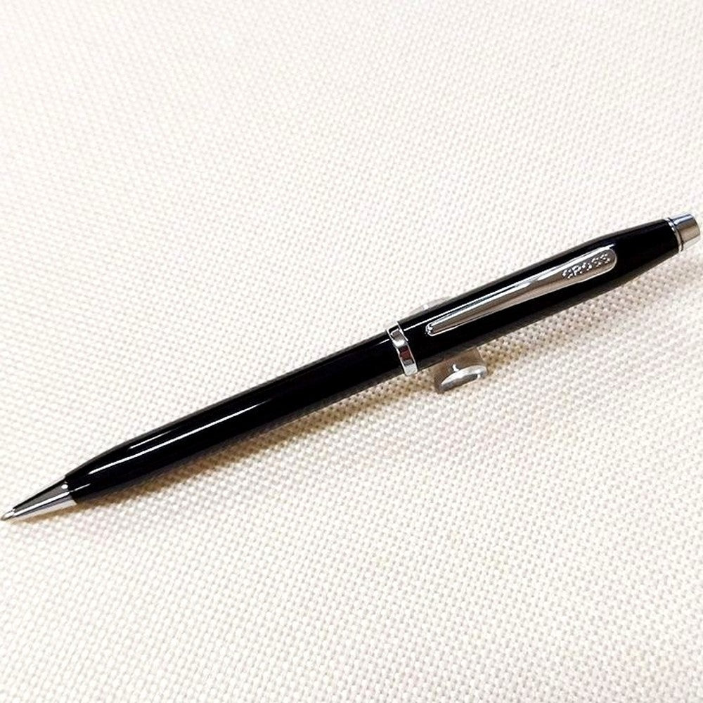 Sekizo Century black lacquer ballpoint pen with polished chrome accents and twist mechanism