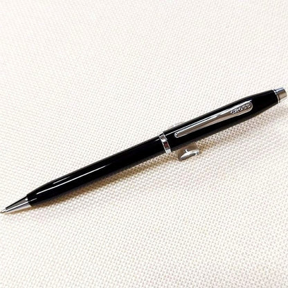Sekizo Century black lacquer ballpoint pen with polished chrome accents and twist mechanism