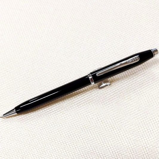Sekizo Century black lacquer ballpoint pen with polished chrome accents and twist mechanism