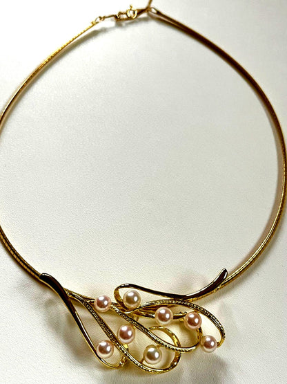 Akoya pearl brooch with attached loop on silver S925 omega necklace choker made in Japan