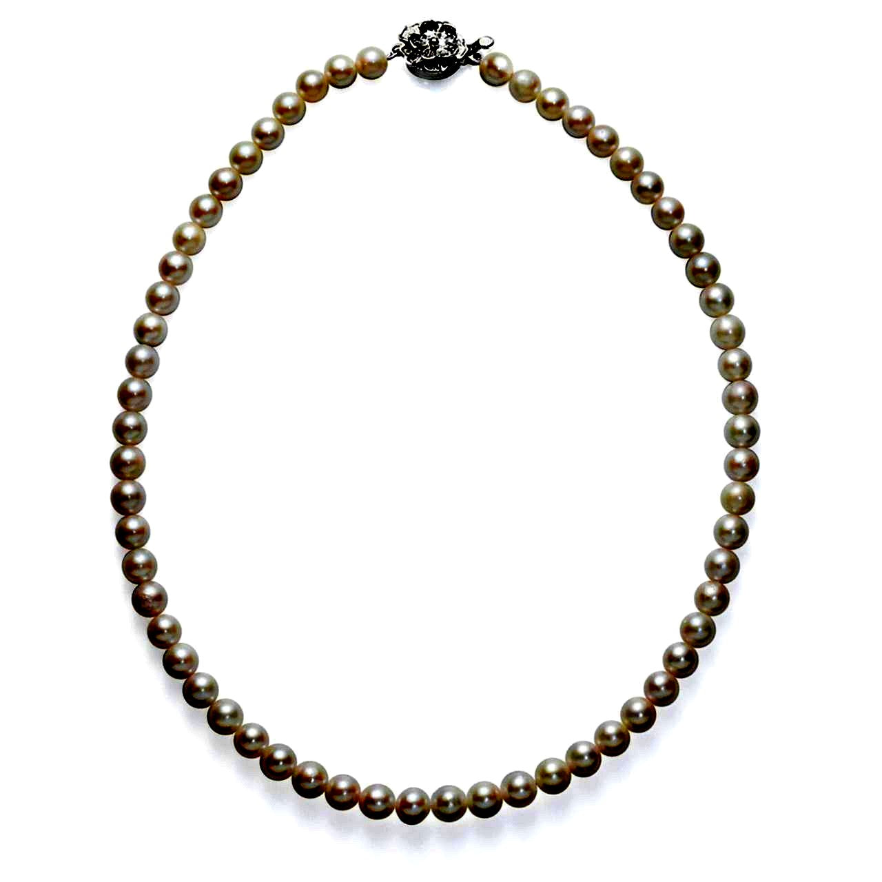 Akoya pearl necklace with 6.5-7mm cultured pearls and silver clasp on a 16.5 inch string