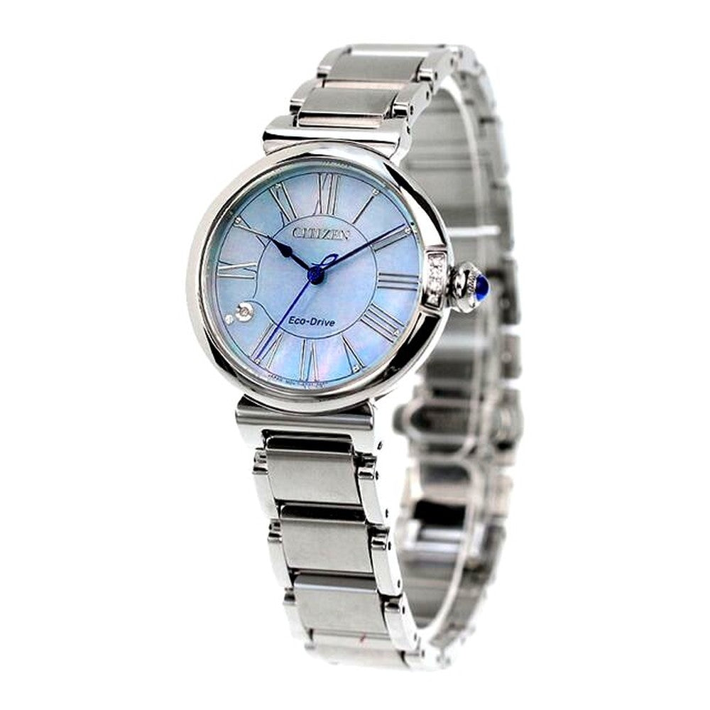 Citizen L EM1060-87N ladies wristwatch with shell dial and silver stainless steel split pipe band