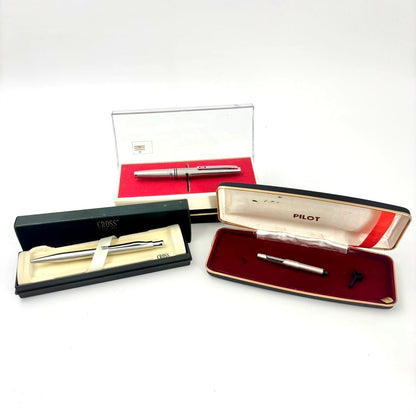 Parker Cross ballpoint pen, Pilot fountain pen, and Parker 1291 Shizure rollerball pen set from Japan