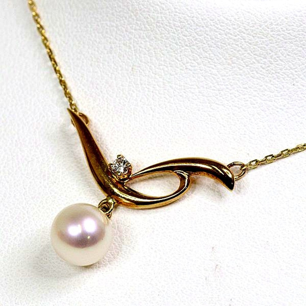 Mikimoto Akoya pearl necklace with K18 yellow gold diamond pendant 42.5cm chain