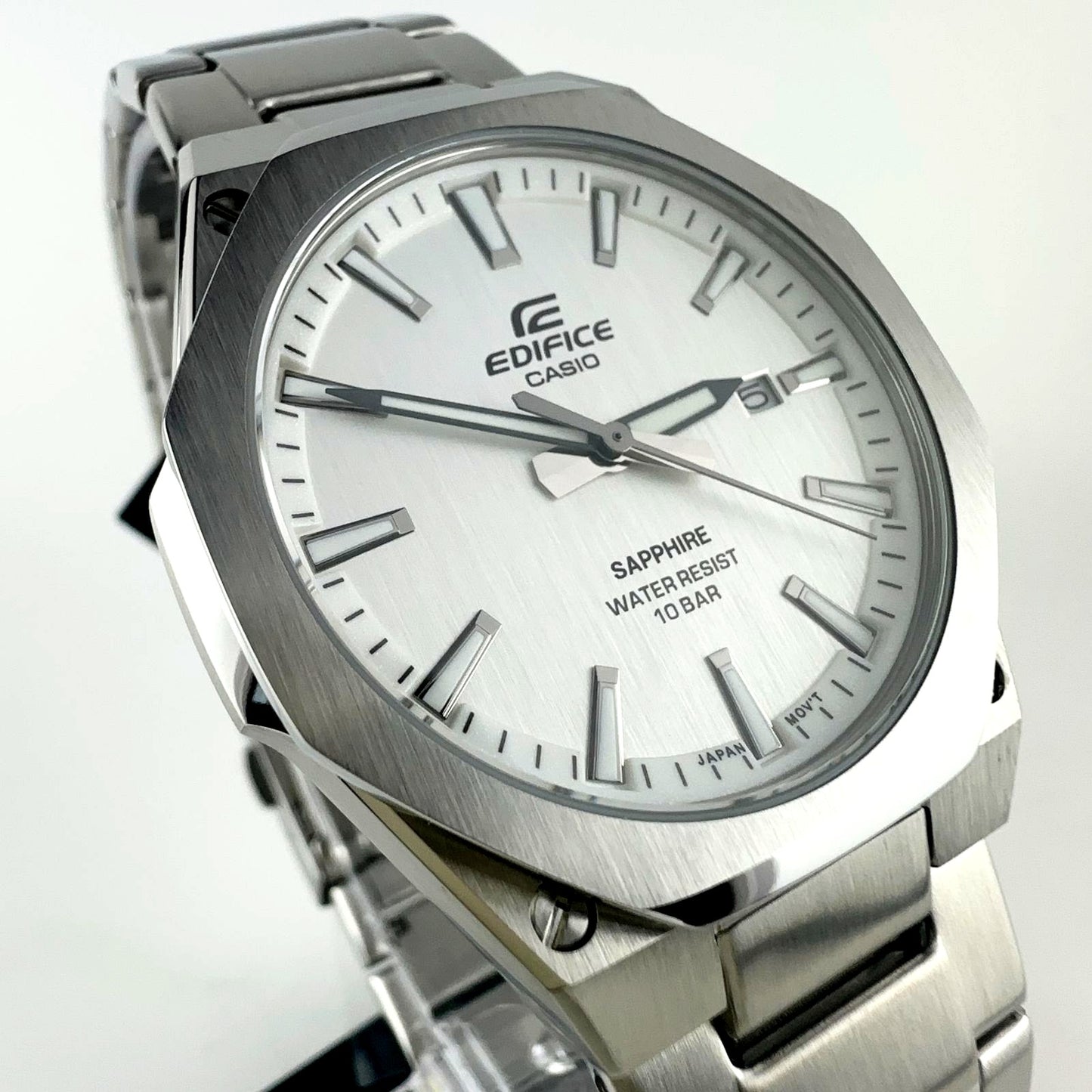 Casio Edifice EFR-S108DJ-7AJF silver stainless steel watch with white dial and sapphire glass